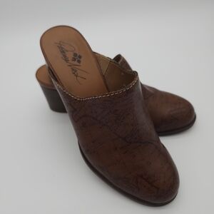 Patricia Nash Womens Clogs Sz 8 Carmine Map Print Italian Leather Mule Brown